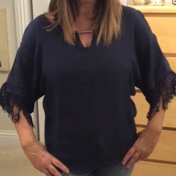 SzS navy blue fringed boho top - Picture 12 of 12